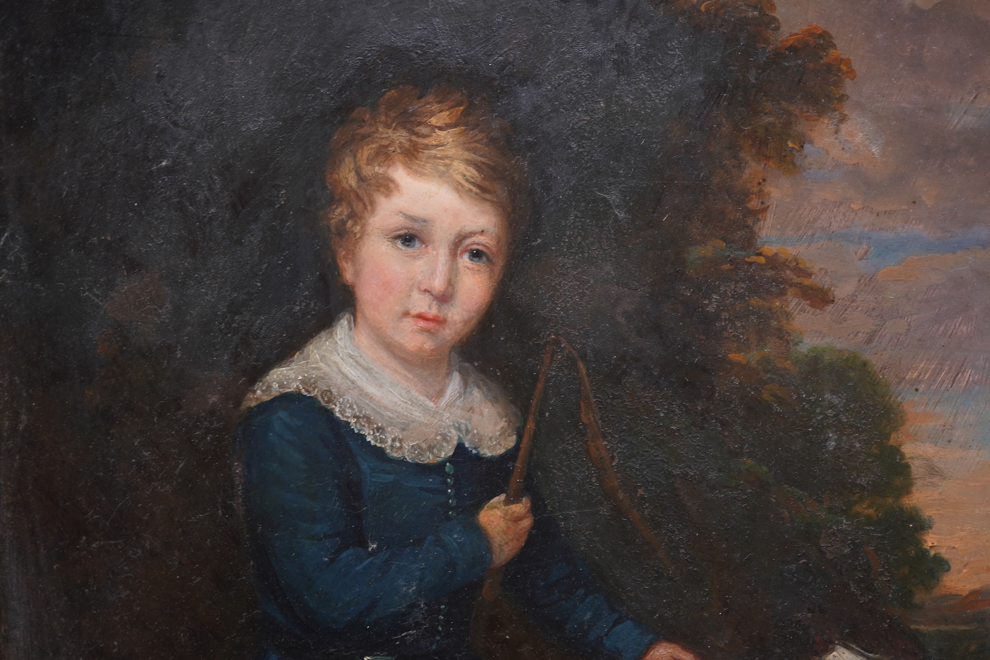 English School, 19th century, A young boy and his hound in a landscape